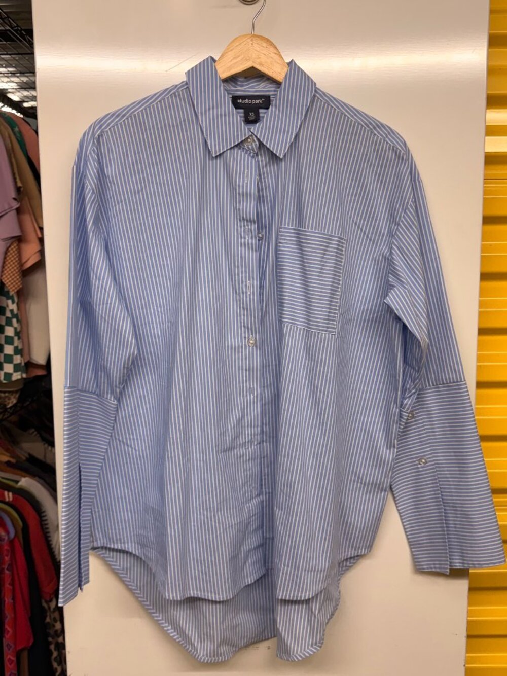 Studio Park x Leah Williams Navy Striped Stretch Poplin Button Down - Size XS